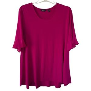 Susan Graver Fuscia Ruffle chiffon Sleeves short sleeve top size XL